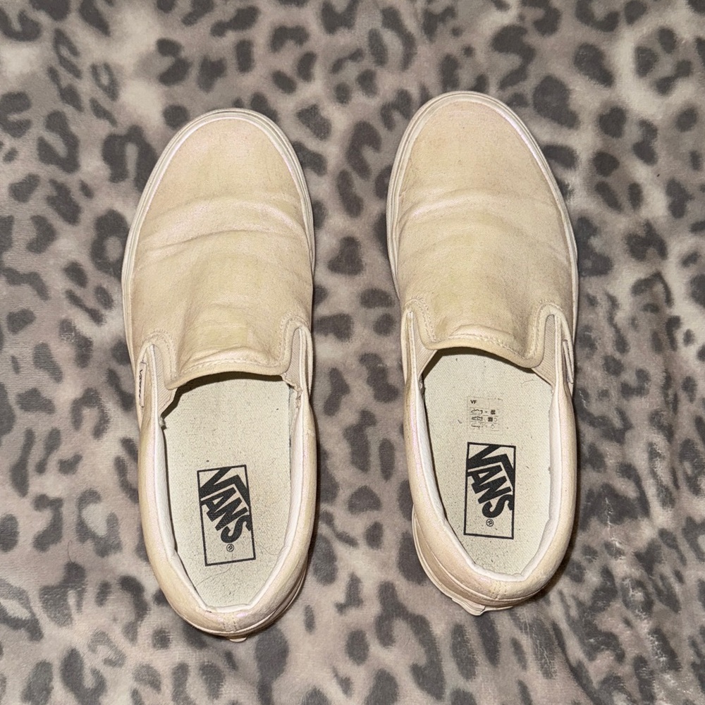 Iridescent hand painted slip on Vans